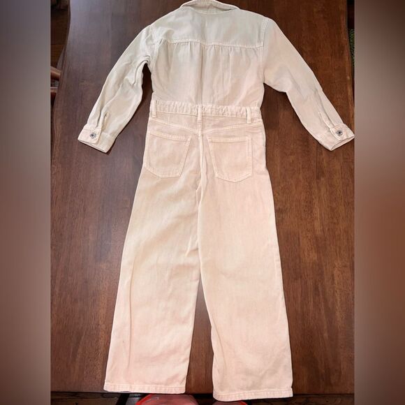 Zara Full Length Denim Overall Long Sleeve Wide Legs Buttons Tan Girls Size 09 - Picture 3 of 7